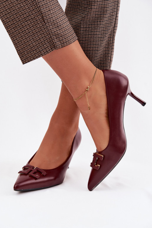 High Heels Pumps with Embellishment Eco Leather Burgundy Fivara