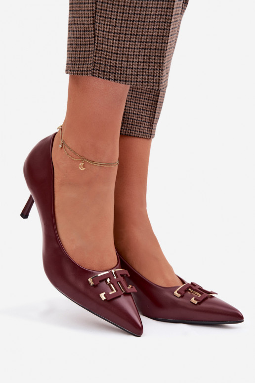 High Heels Pumps with Embellishment Eco Leather Burgundy Fivara