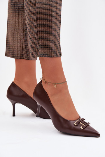 High Heels Pumps with Embellishment Eco Leather Chocolate Fivara 2