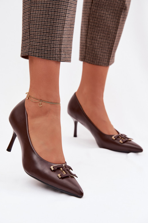 High Heels Pumps with Embellishment Eco Leather Chocolate Fivara