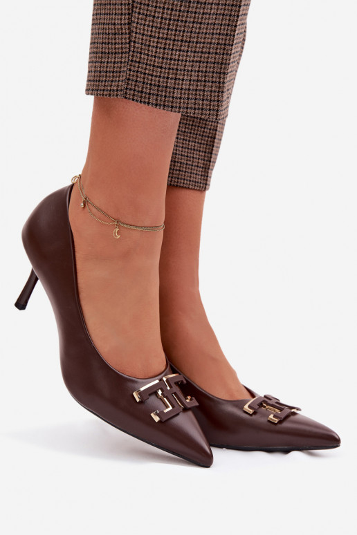 High Heels Pumps with Embellishment Eco Leather Chocolate Fivara