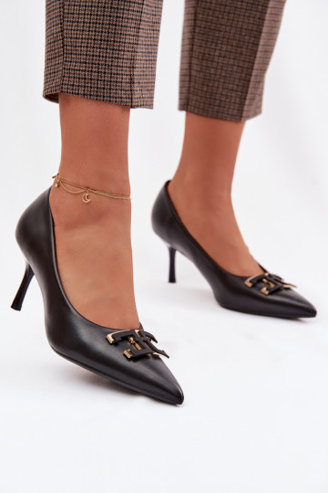 High Heels Pumps With Decoration Eco Leather Black Fivara 2