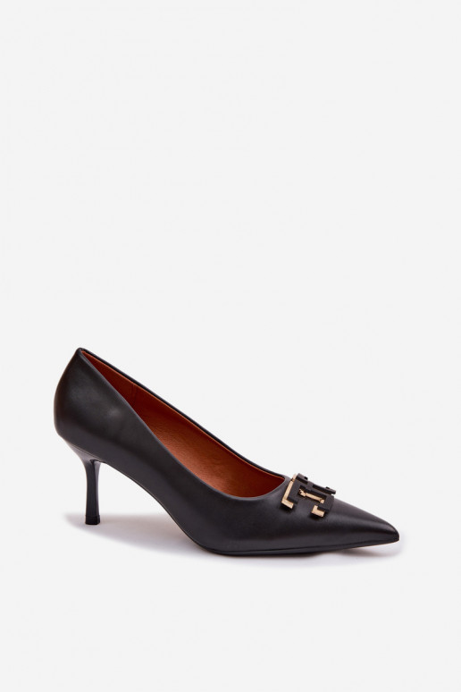 Szpilki CzółenkawithOzdobą Eko Skórzane Czarne Fivara