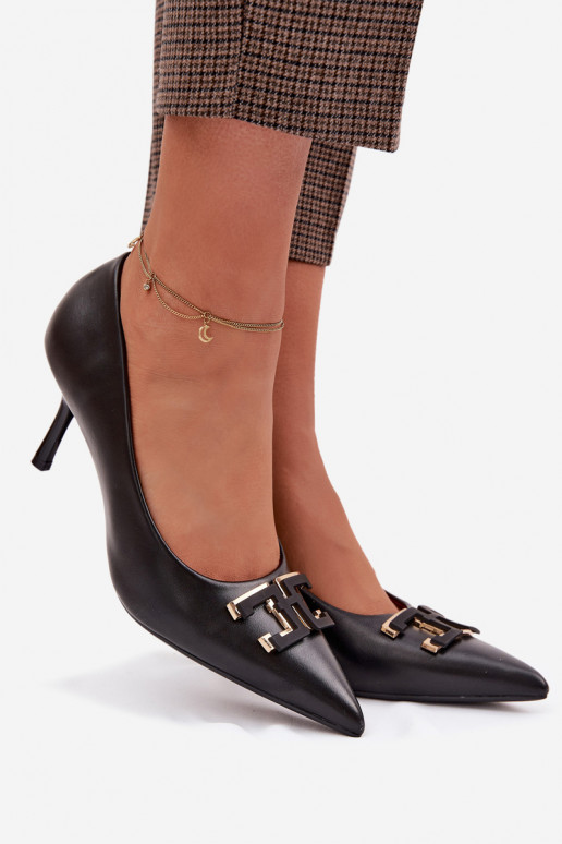 High Heels Pumps With Decoration Eco Leather Black Fivara