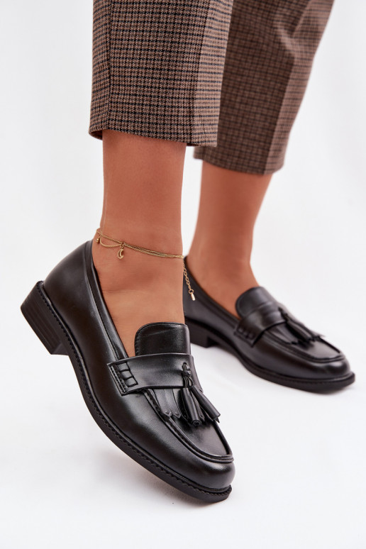Women's Eco Leather Loafers With Fringes Black Galera