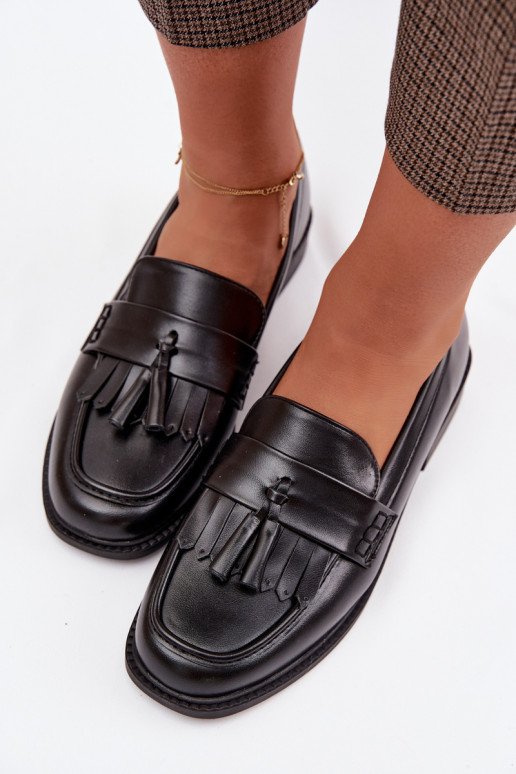 Women's Eco Leather Loafers With Fringes Black Galera