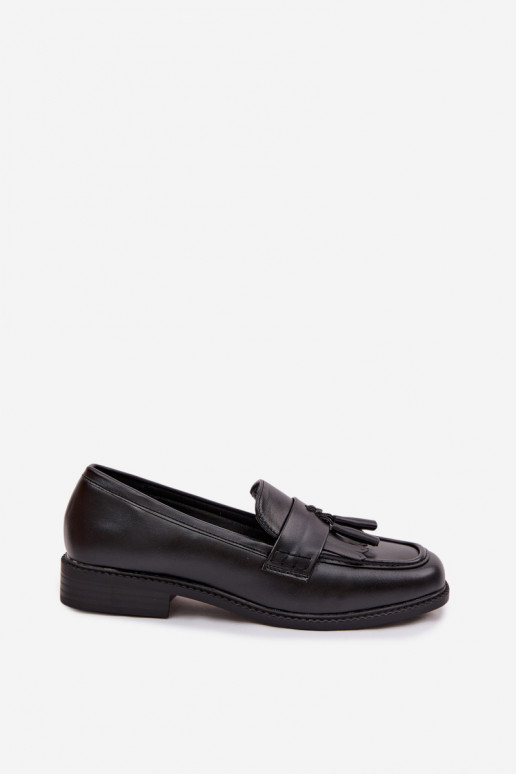 Women's Eco Leather Loafers With Fringes Black Galera