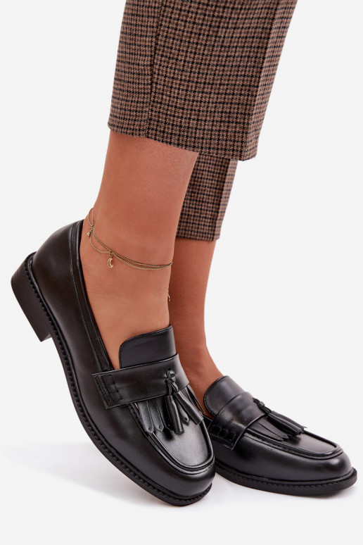 Women's Eco Leather Loafers With Fringes Black Galera