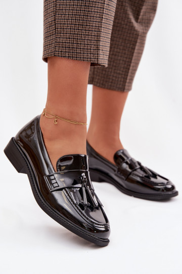 Patent Leather Women's Loafers With Fringes Black Galera 2