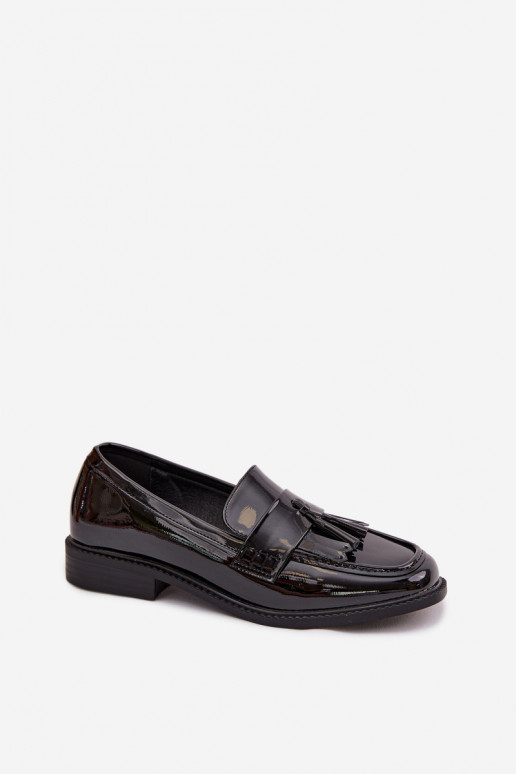 Patent Leather Women's Loafers With Fringes Black Galera