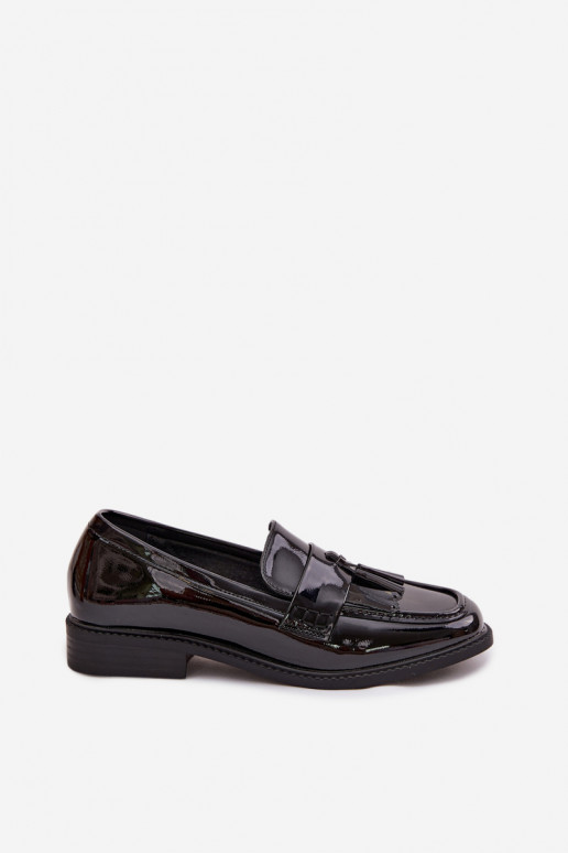 Patent Leather Women's Loafers With Fringes Black Galera