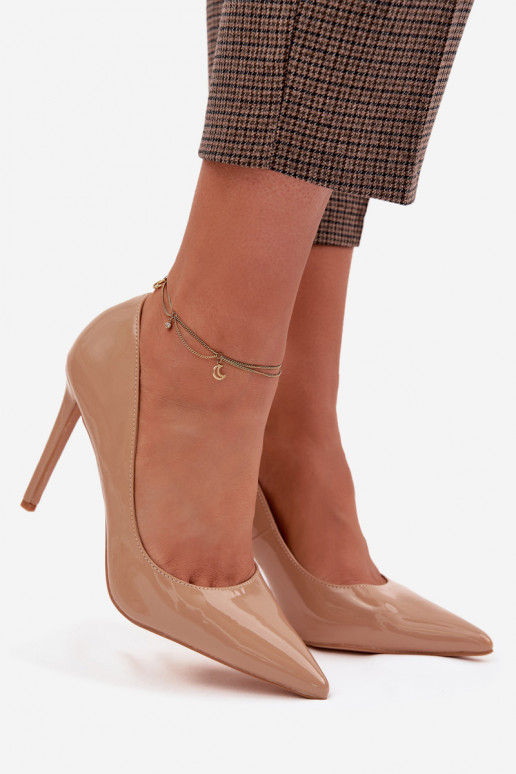 Patent Leather High Heels Made of Eco Leather Dark Beige Jonira