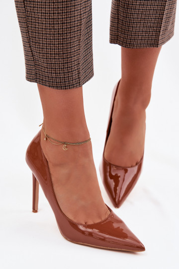 Glossy Eco Leather High Heels Camel Jonira