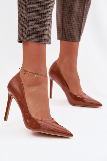 Glossy Eco Leather High Heels Camel Jonira 2