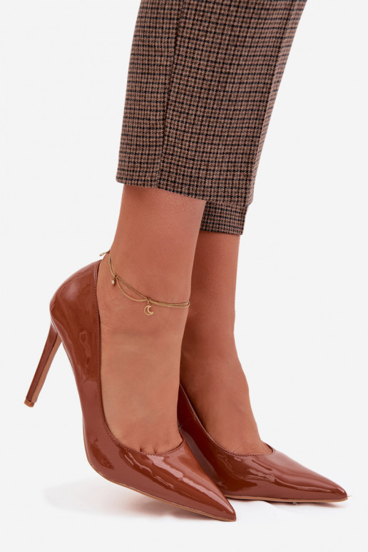 Glossy Eco Leather High Heels Camel Jonira