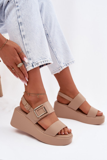 Women's Platform Sandals With Decorative Detail Beige Nelira