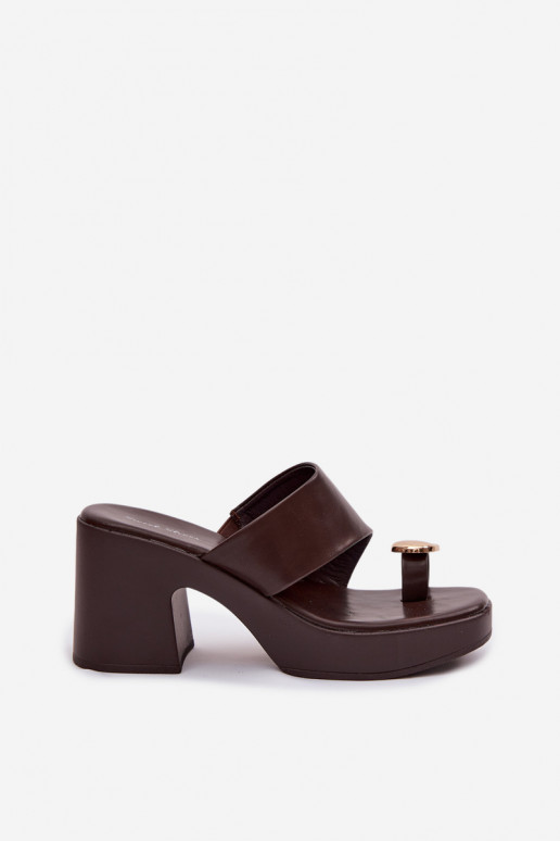 Women's Block Heel Sandals With Gold Detail Chocolate Sinora