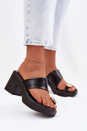 Women's Block Heel Sandals With Gold Detail Black Sinora 2