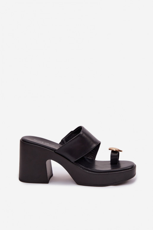 Women's Block Heel Sandals With Gold Detail Black Sinora