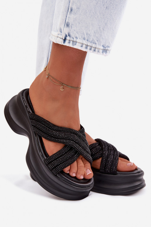 Material Women's Platform Sandals With Straps Black Liorine