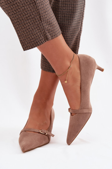 Women's Low Heel Shoes With Decorative Strap Dark Beige Pirela