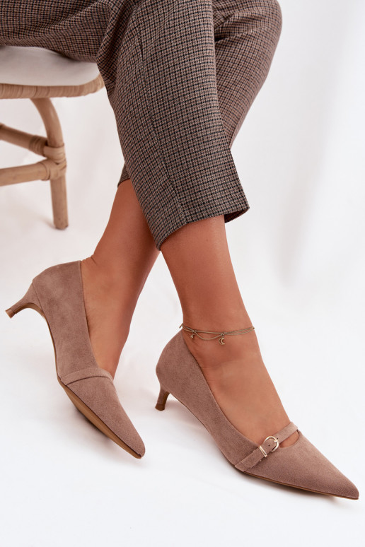 Women's Low Heel Shoes With Decorative Strap Dark Beige Pirela