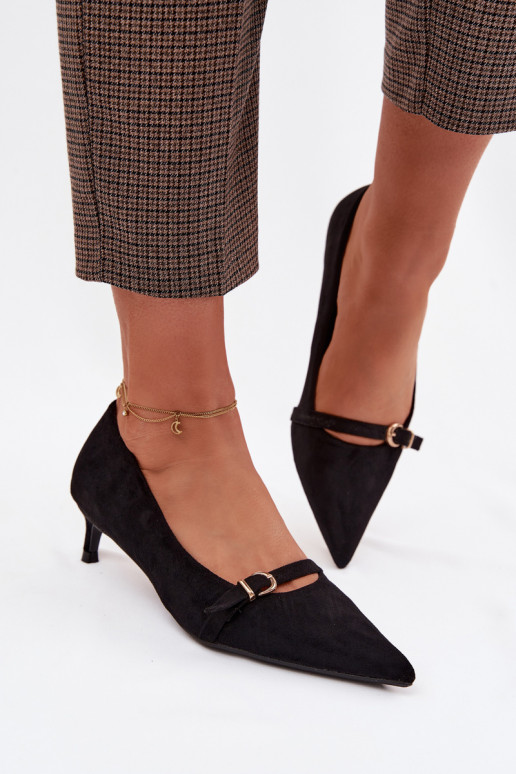 Women's Low Heel Shoes With Decorative Strap Black Pirela