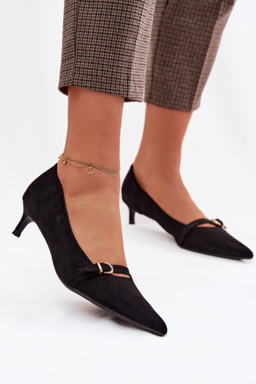 Women's Low Heel Shoes With Decorative Strap Black Pirela