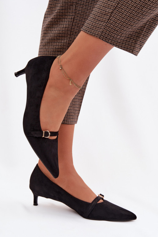 Women's Low Heel Shoes With Decorative Strap Black Pirela