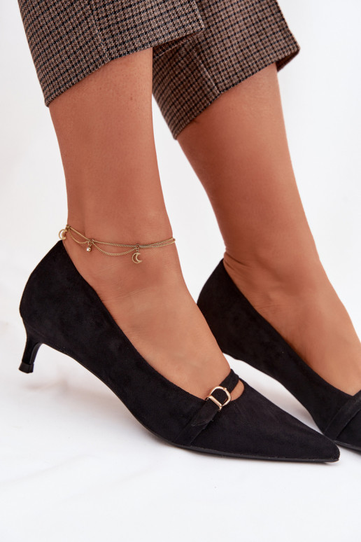 Women's Low Heel Shoes With Decorative Strap Black Pirela