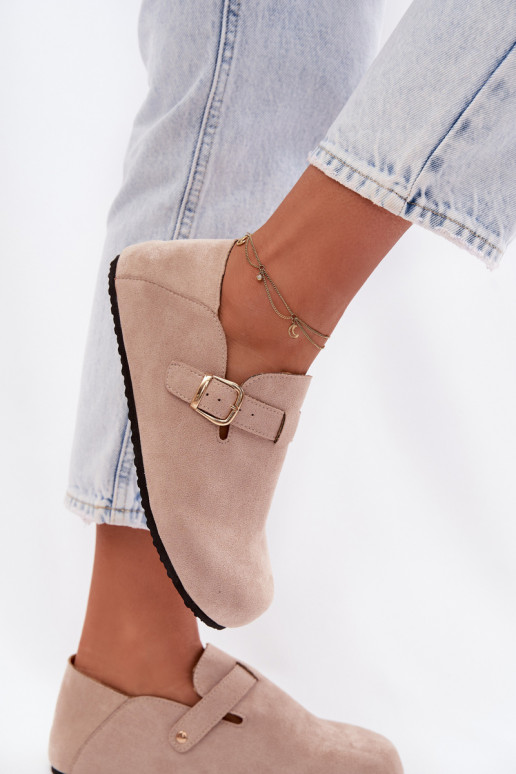 Women's Eco Suede Loafers With Gold Buckle Beige Ismora