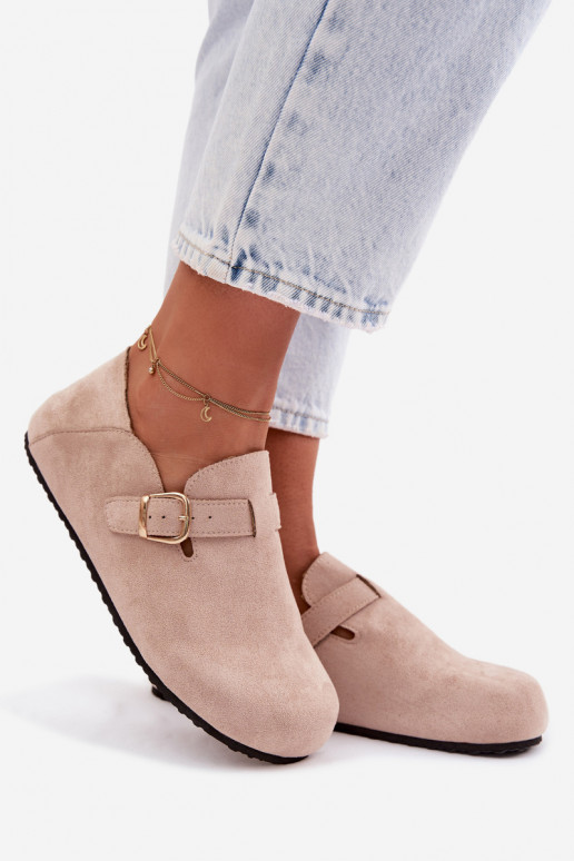 Women's Eco Suede Loafers With Gold Buckle Beige Ismora