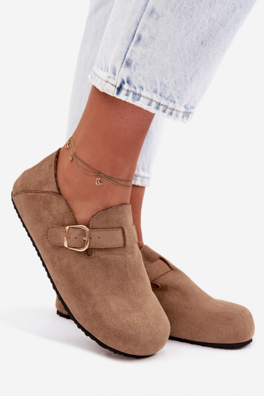 Women's Eco Suede Brogues With Gold Buckle Dark Beige Ismora