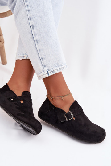 Women's Eco Suede Loafers With Buckle Black Ismora