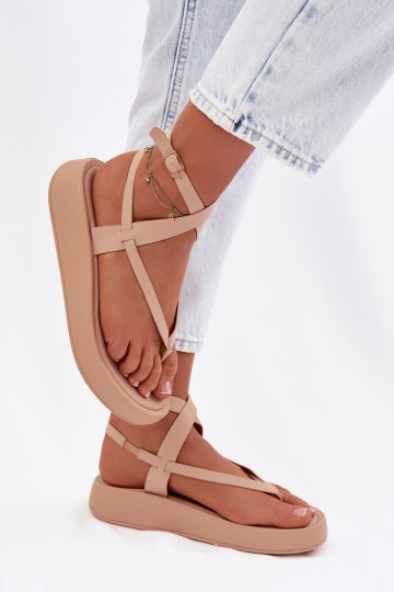 Women's Beige Platform Flip Flops Gelira