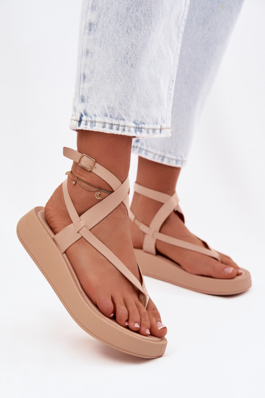Women's Beige Platform Flip Flops Gelira