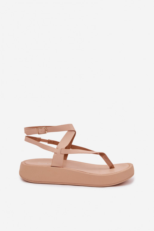 Women's Beige Platform Flip Flops Gelira