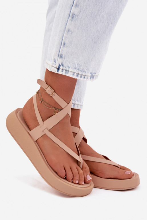 Women's Beige Platform Flip Flops Gelira