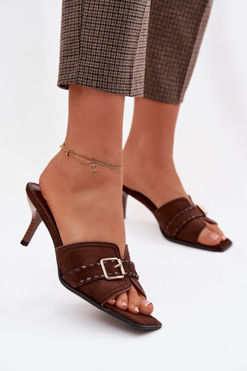 Women's High Heel Sandals With Strap And Gold Buckle Chocolate Jelira