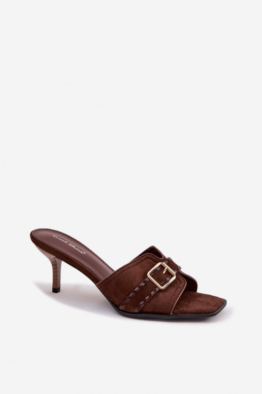 Klapki Damskie Na SzpilcewithPaskiem I Złotą Klamrą Czekoladowe Jelira