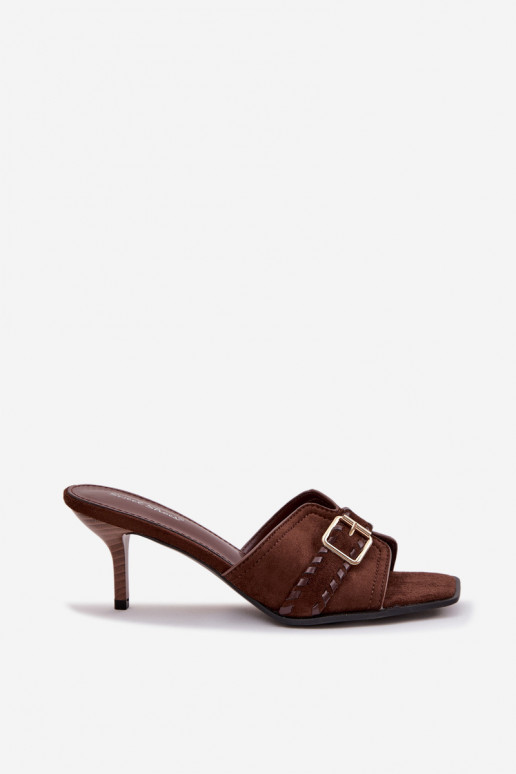 Women's High Heel Sandals With Strap And Gold Buckle Chocolate Jelira