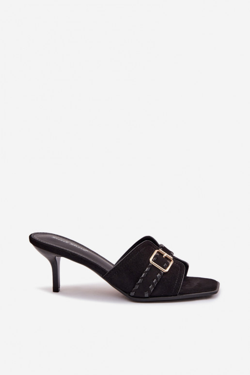 Women's High Heel Sandals With Strap And Gold Buckle Black Jelira