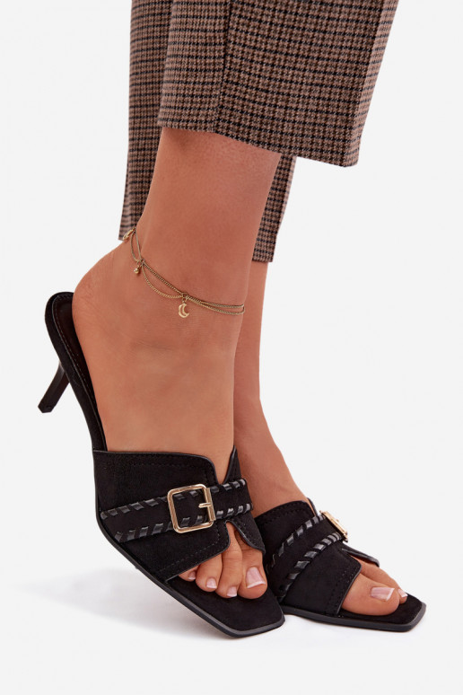 Women's High Heel Sandals With Strap And Gold Buckle Black Jelira