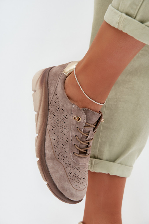 Leather Suede Women's Sneakers With Openings Sergio Leone SP-002 Light Brown