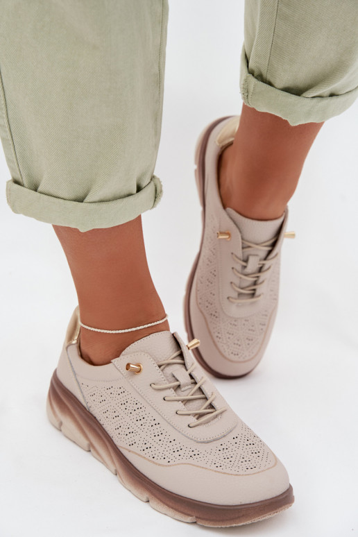 Skórzane Sneakersy Damskie Ażurowe Sergio Leone SP-002 Szare