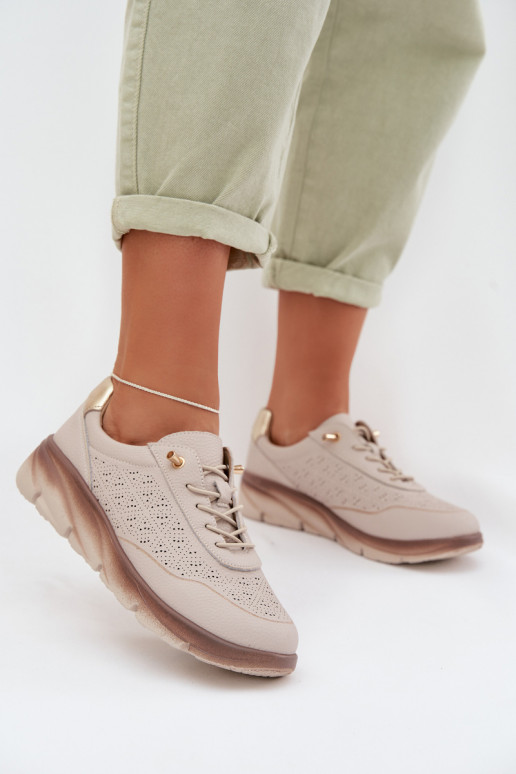 Skórzane Sneakersy Damskie Ażurowe Sergio Leone SP-002 Szare