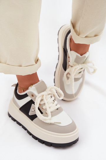 Sneakersy Damskie Na Platformie Szare Florinda