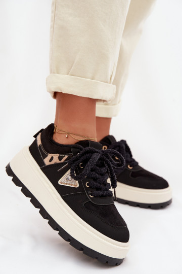 Sneakersy Damskie Na Platformie Czarne Florinda