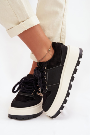 Sneakersy Damskie Na Platformie Czarne Florinda 2