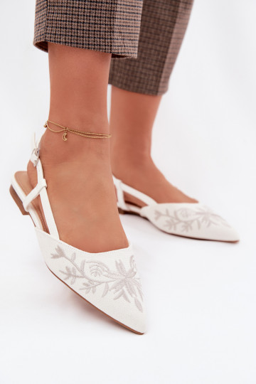 Women's Flat White Embroidered Sandals Grelia 2